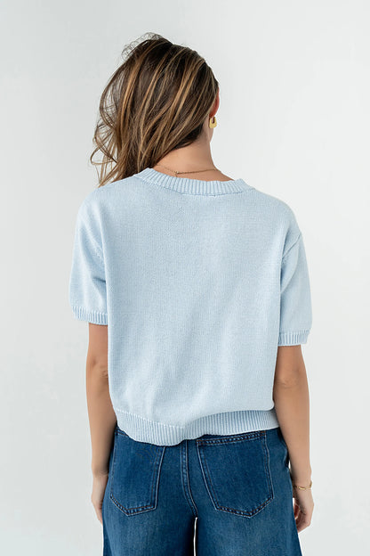 Liza Short Sleeve Cardigan in Blue