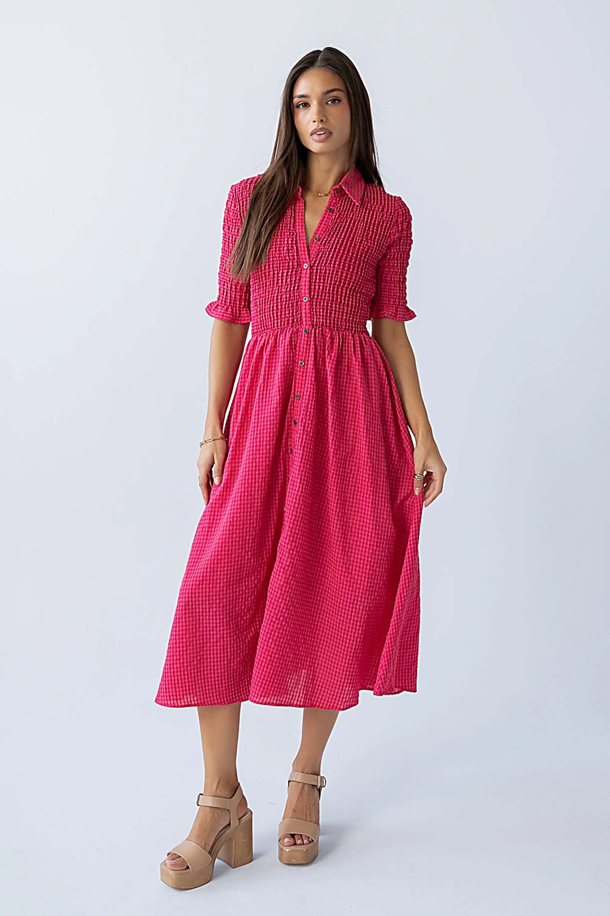 Jonas Gingham Midi Dress in Pink FINAL SALE