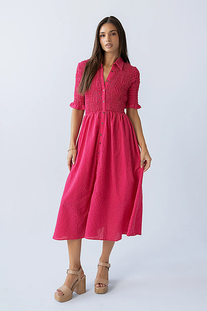 Jonas Gingham Midi Dress in Pink FINAL SALE
