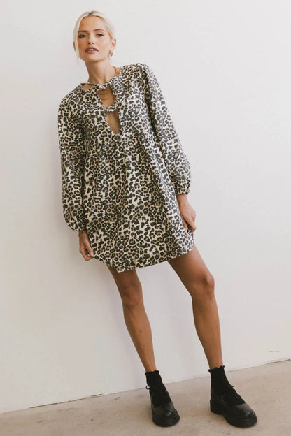 Tyler Peplum Mini Dress in Leopard FINAL SALE