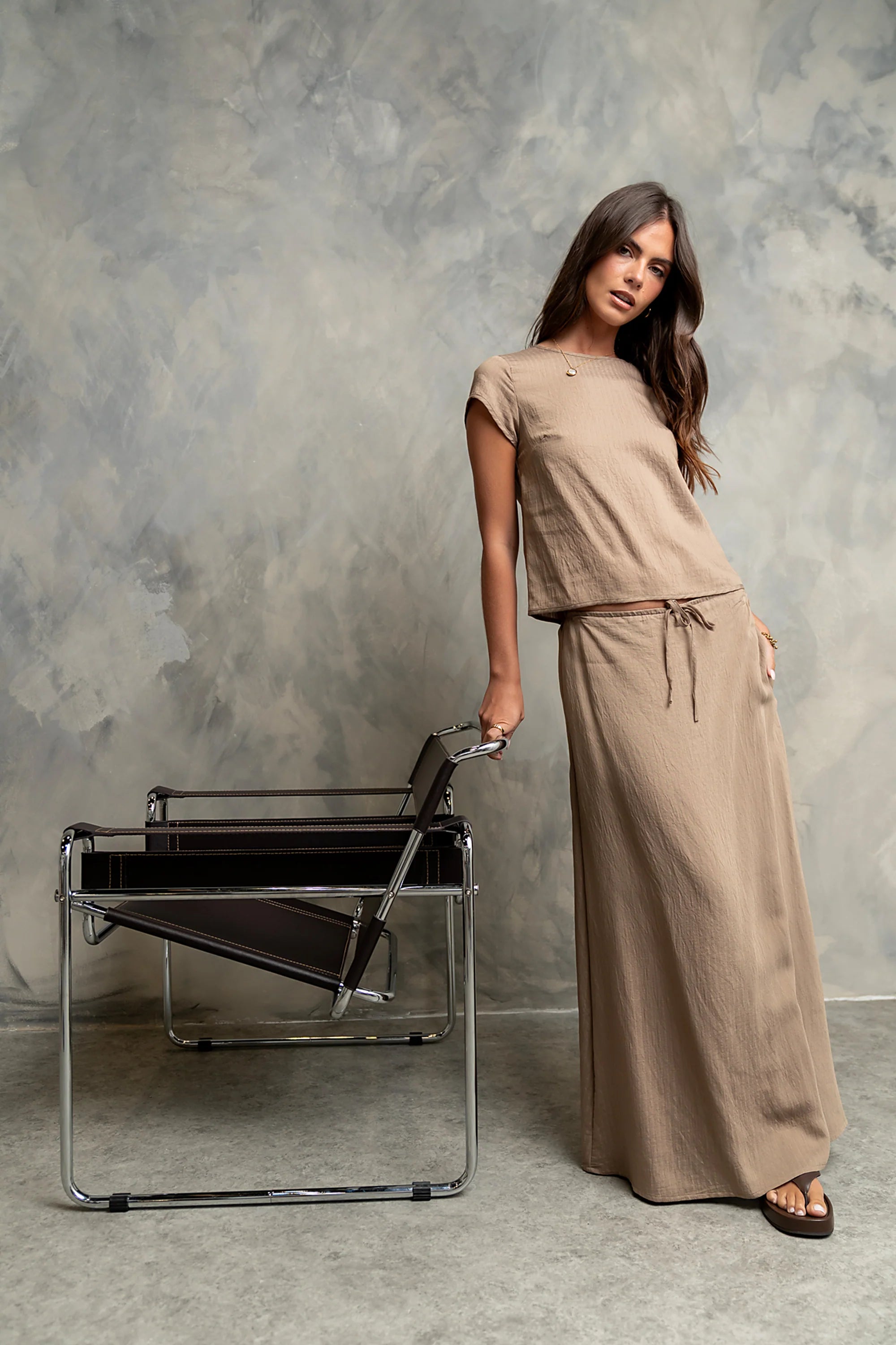 Polliana Textured Stripe Skirt in Mocha