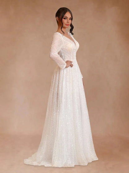 Bohemian A Line Sparkly Sequined Luxury Wedding Dresses