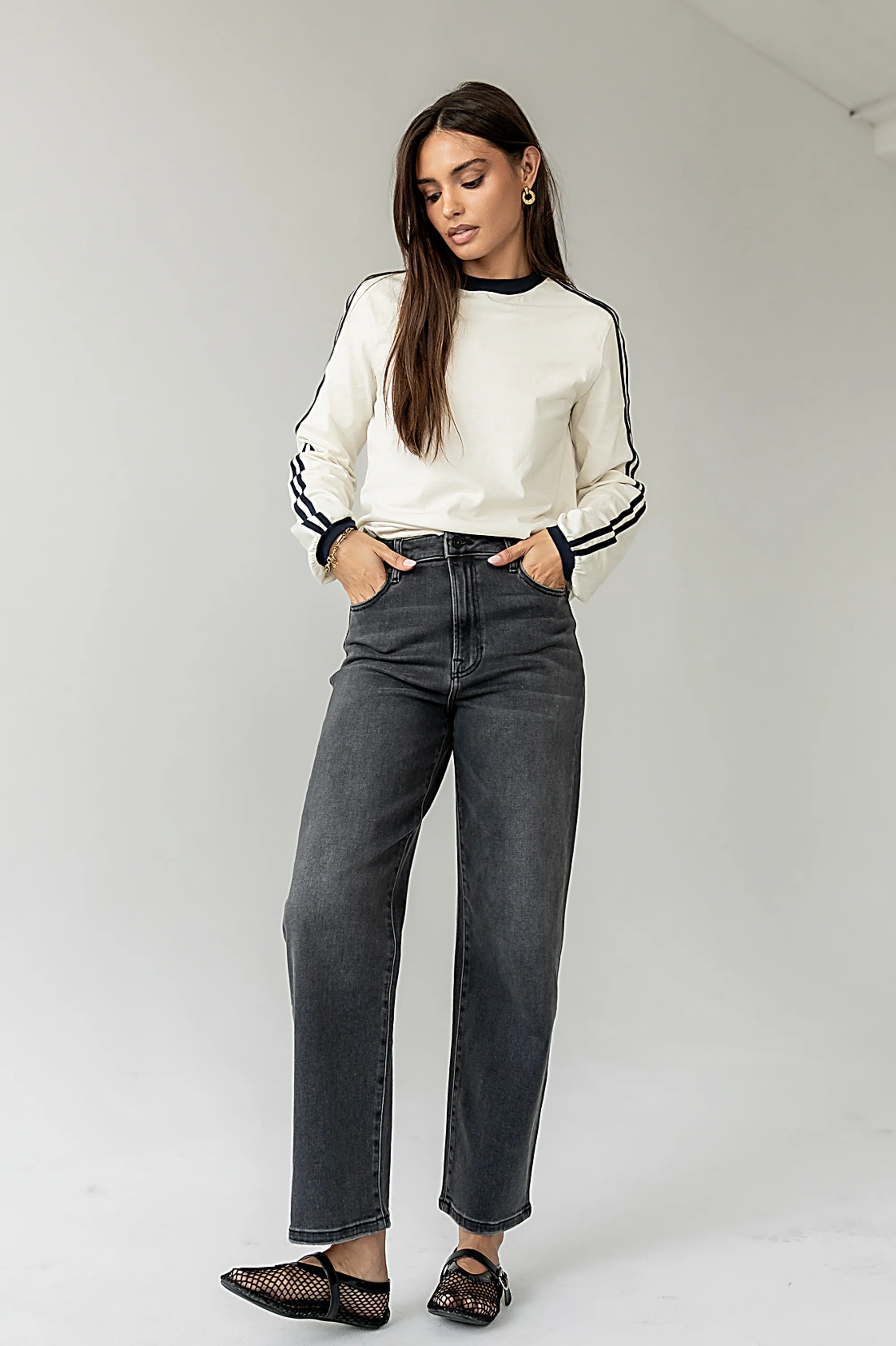Romy Striped Top in Bone