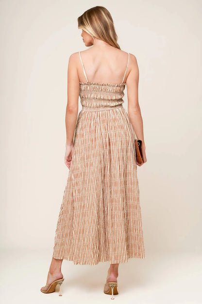 VALHALLA BROWN STRIPED MIDI DRESS