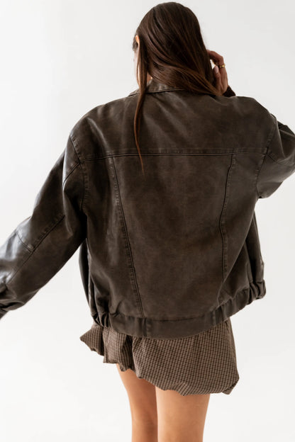 Brecken Vegan Leather Jacket in Brown FINAL SALE