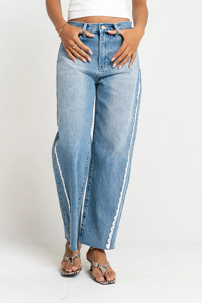 Adeline Lace Trim Barrel Jeans