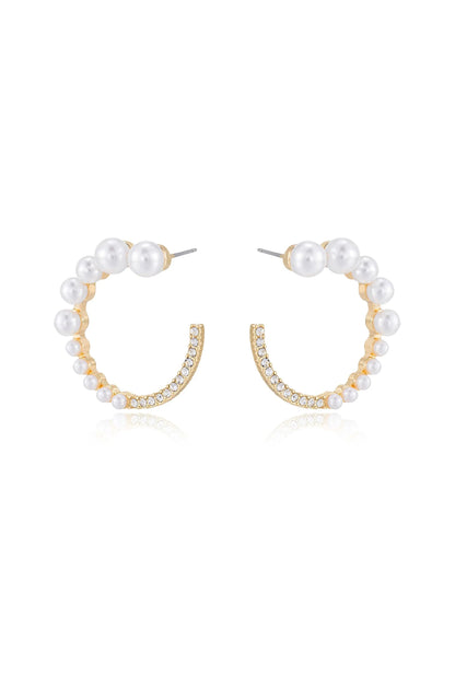 Chic Pearl And Crystal Open Circle Earrings