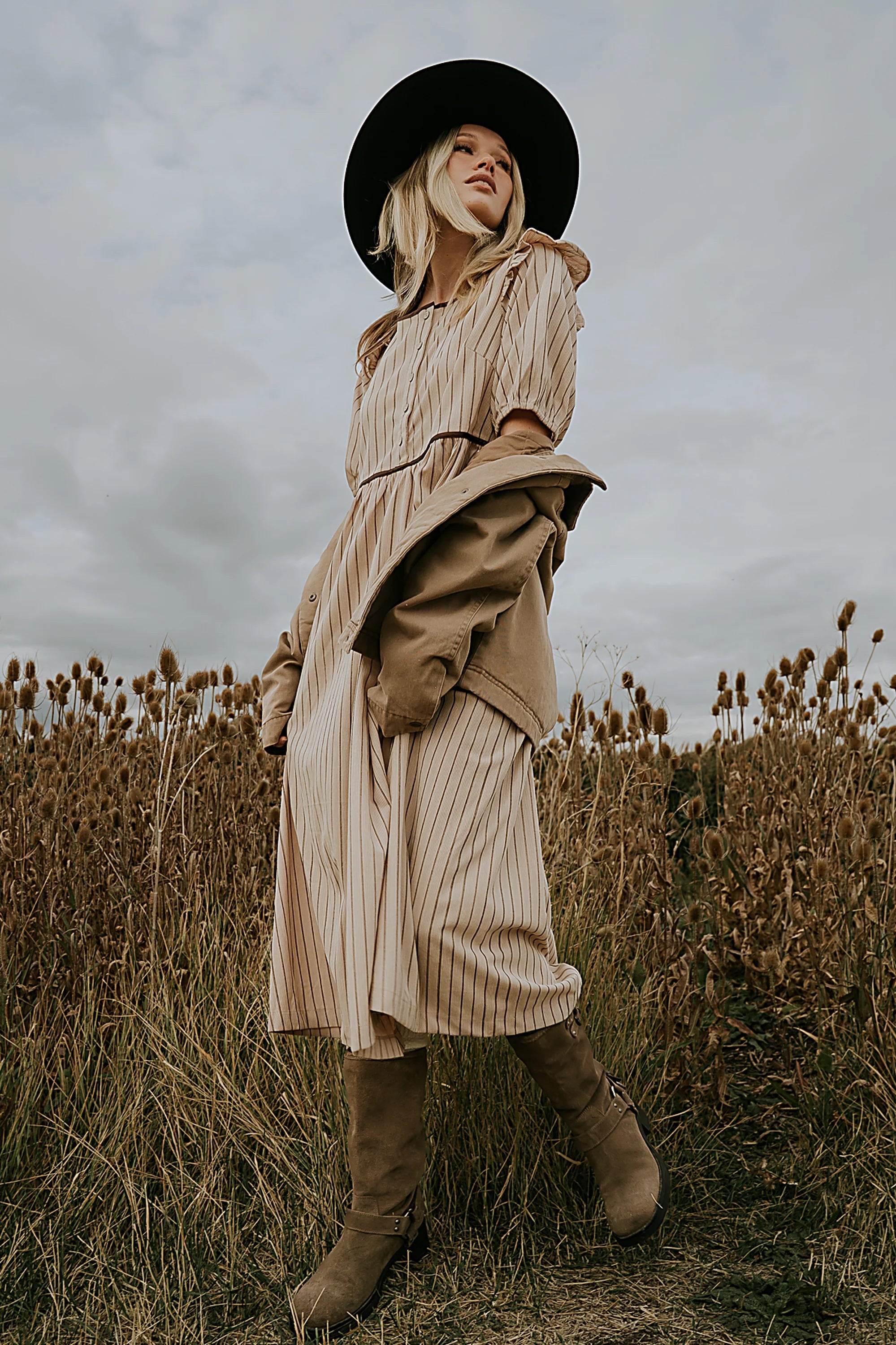 Berlin Corduroy Baby Doll Midi Dress in Taupe FINAL SALE