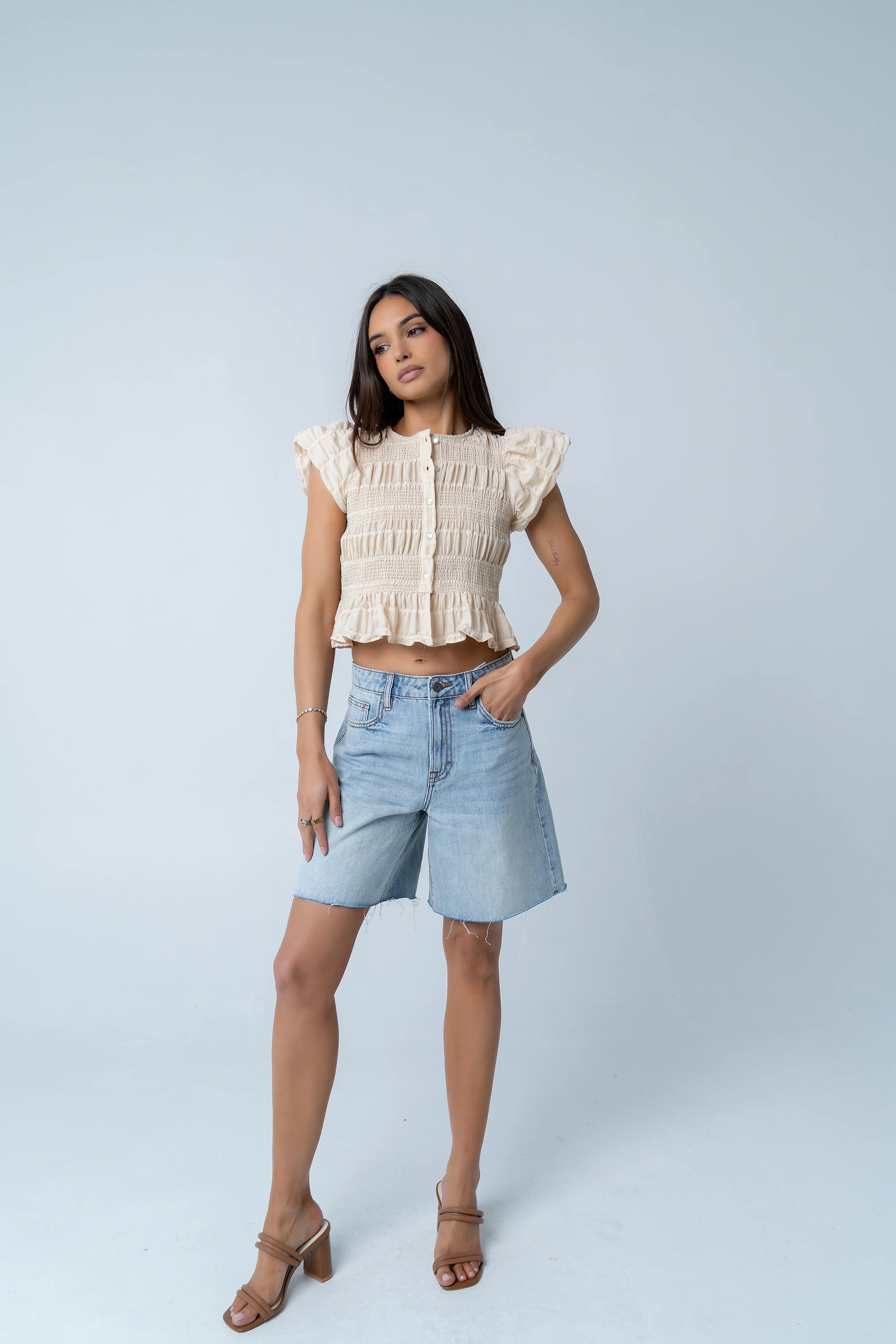 Holly Smocked Blouse in Cream
