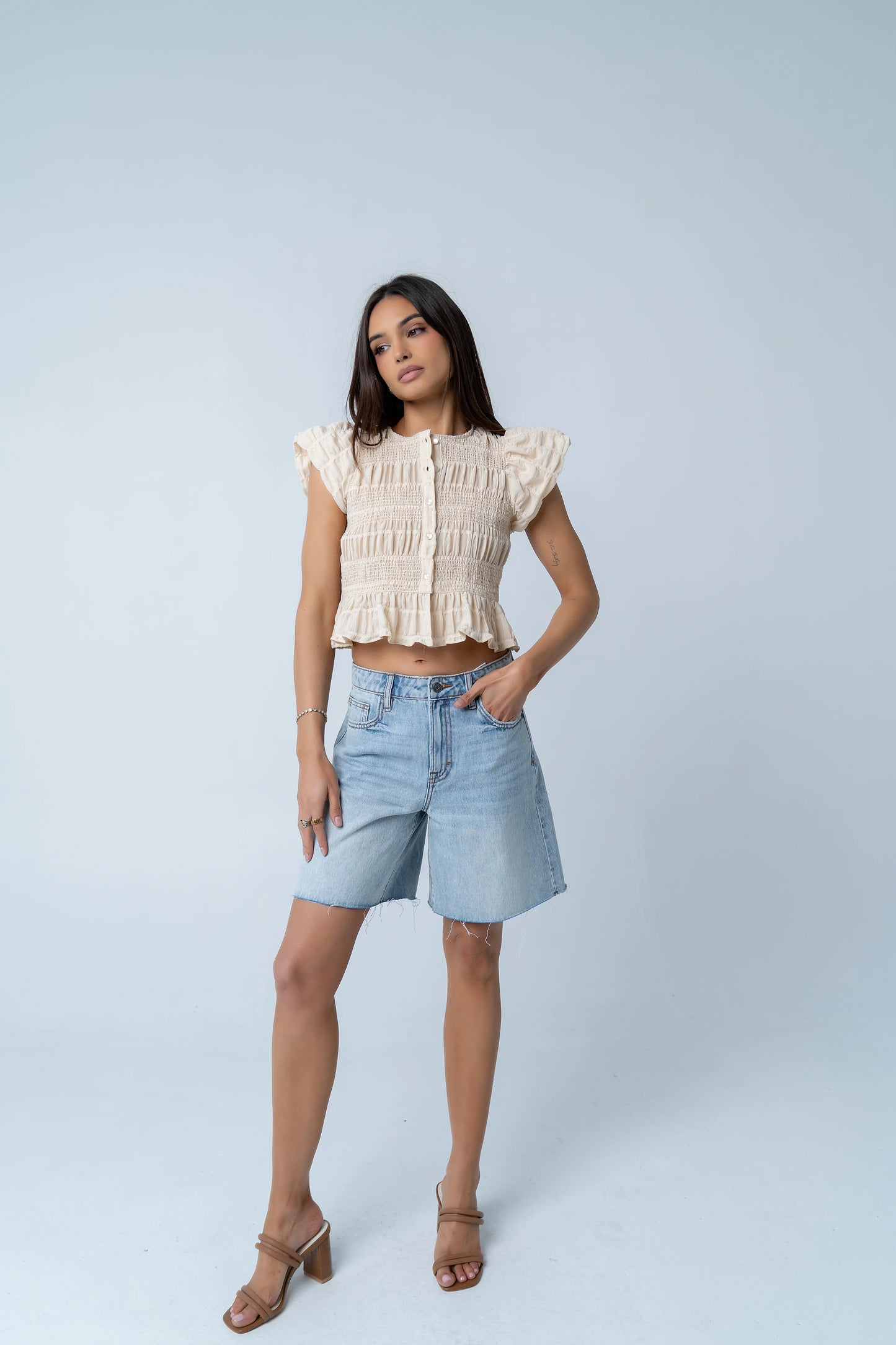 Holly Smocked Blouse in Cream