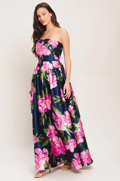 LUNA FLORA NAVY MAXI DRESS FINAL SALE