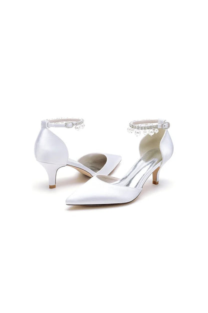 Pointed Toe Pearl Strap Kitten Heels