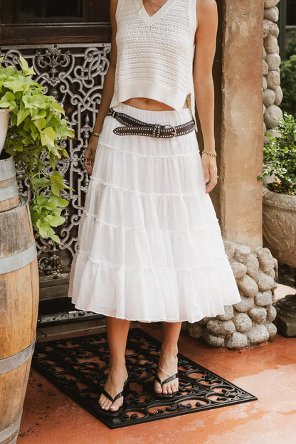 Minerva Tiered Midi Skirt in White FINAL SALE