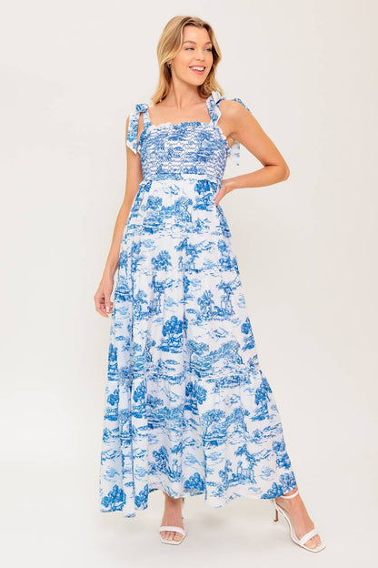 WHEN IN ROME MIDI DRESS BLUE WHITE TOILE