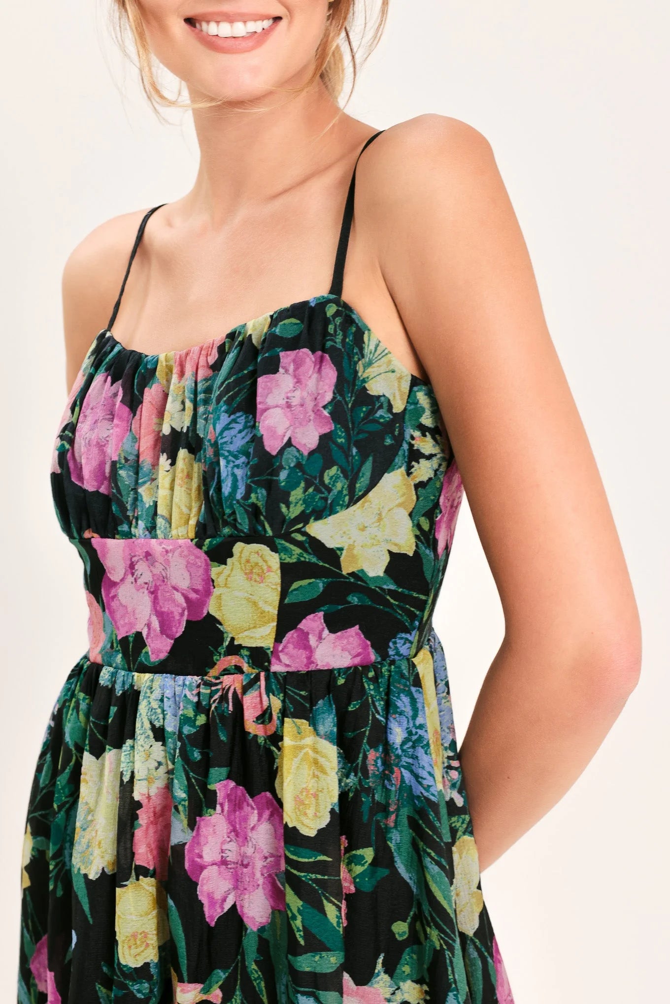 SHADOW FLORAL MIDI DRESS