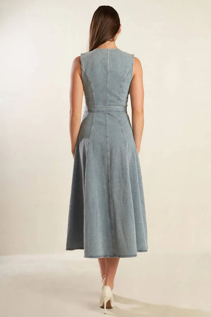 NAUTICAL NICE LIGHT DENIM MIDI DRESS