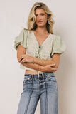 Sylas Embroidered Blouse in Sage FINAL SALE