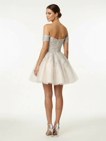 Lace White Appliques A Line Short Wedding Dress