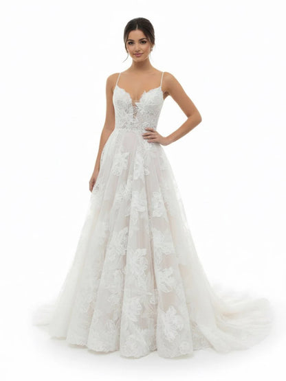 Boho White A Line Lace Appliques Wedding Dress