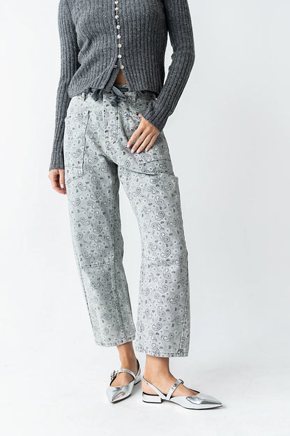 Paisley Printed Barrel Jeans