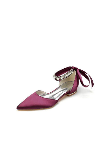 Rhinestone Ribbon Pointed Toe Ankle Strap Kitten Heels