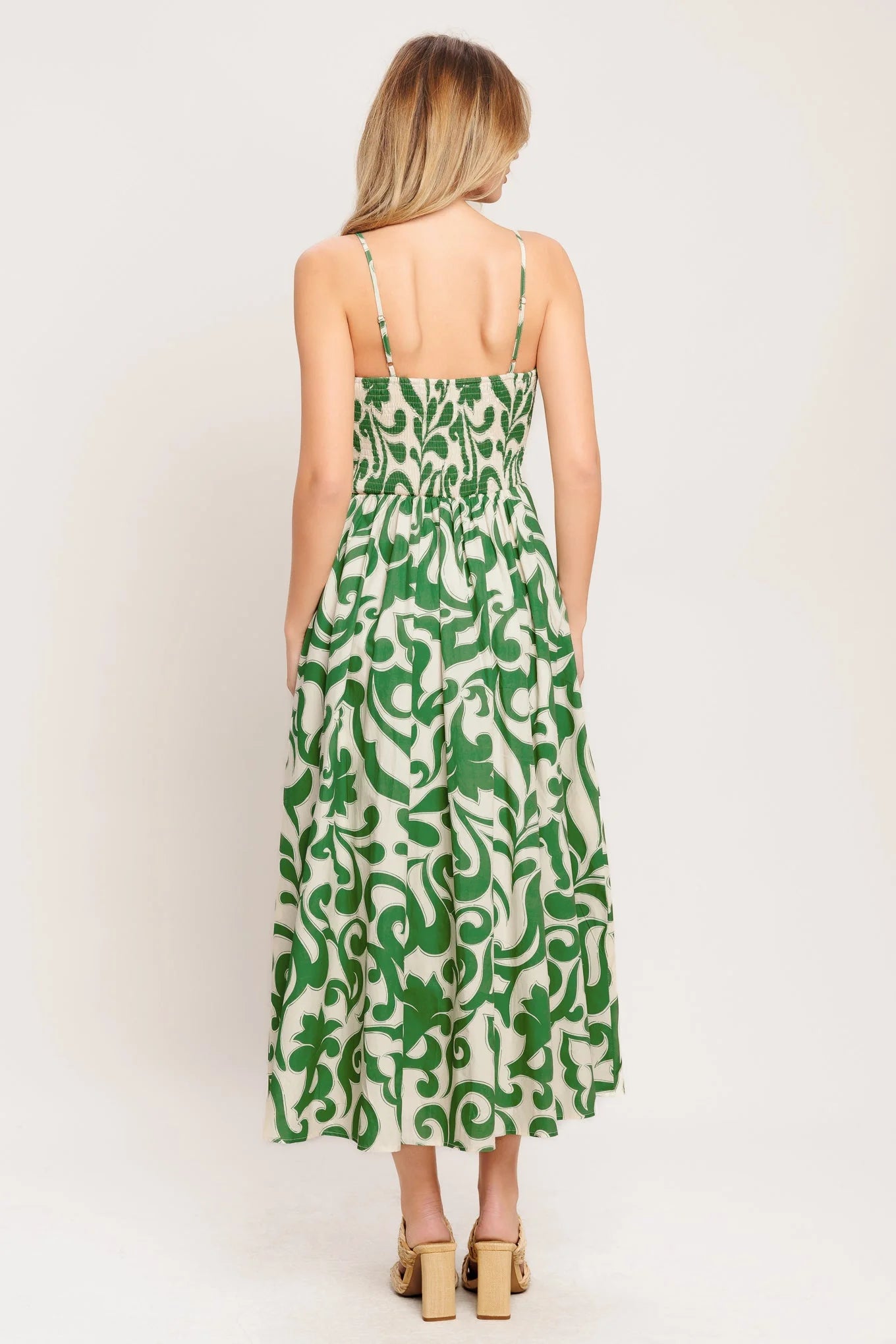 ART NOUVEAU FLORAL GREEN MIDI DRESS