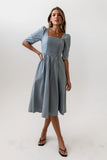 Paisley Smocked Midi Dress in Slate Blue FINAL SALE