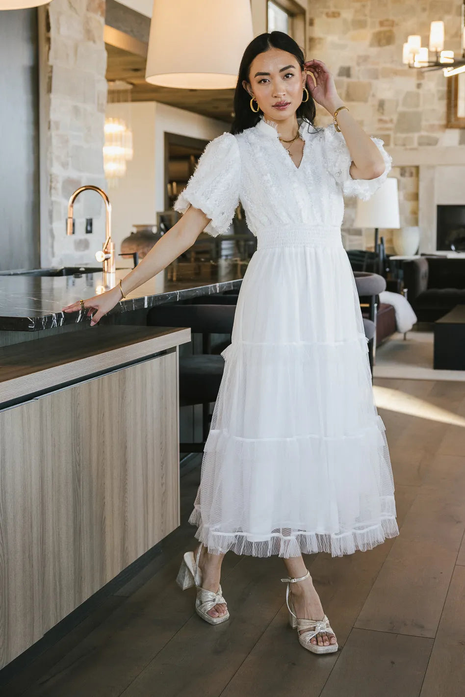Padme Mesh Midi Dress in White FINAL SALE