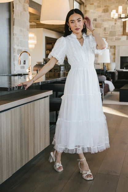Padme Mesh Midi Dress in White FINAL SALE