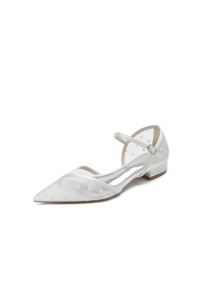 Pointed Toe Strap Buckle Mesh Low Heels