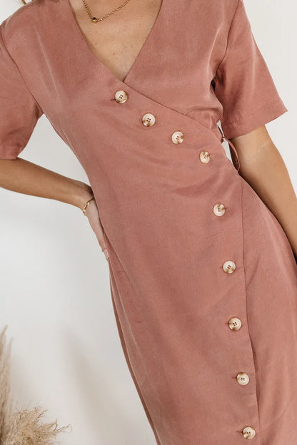 Bhar Midi Wrap Dress in Clay FINAL SALE