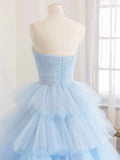 A line Strapless Tiered Tulle Prom Dress