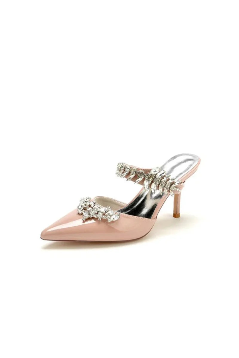 Champagne Pointed Toe Wedding Shoes with Rhinestone