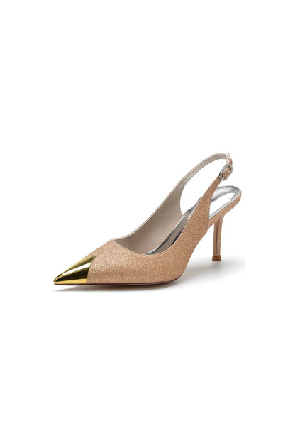 Sequin Slingback Metallic Pointed Toe High Heels