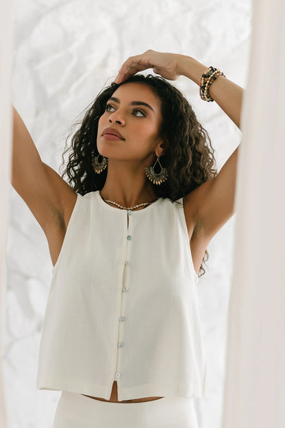 Ray Cropped Button Down Tank