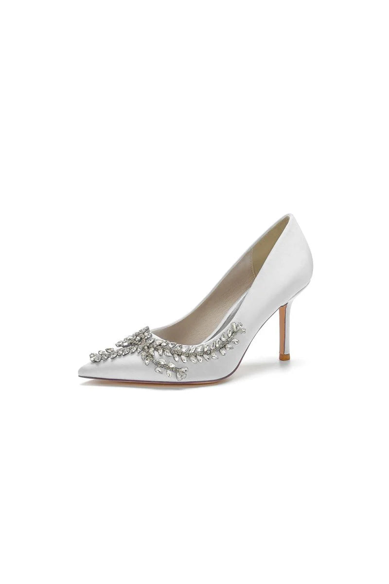 Cocktail Pointed Toe Crystal Satin High Heels