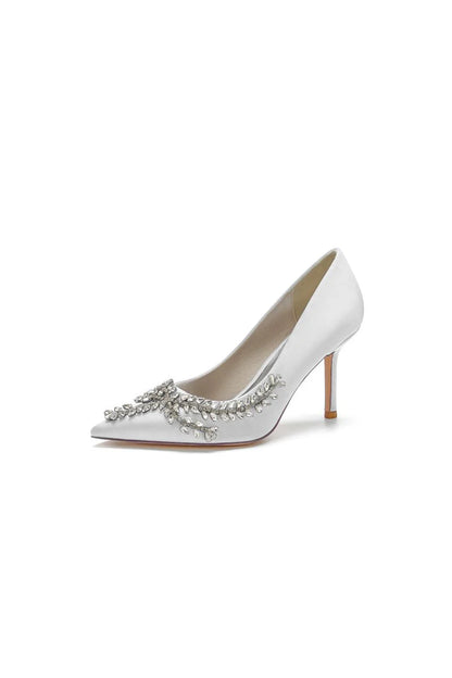 Cocktail Pointed Toe Crystal Satin High Heels