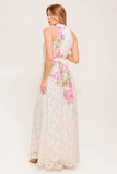ROSE GARDEN IVORY LACE HALTER MAXI DRESS