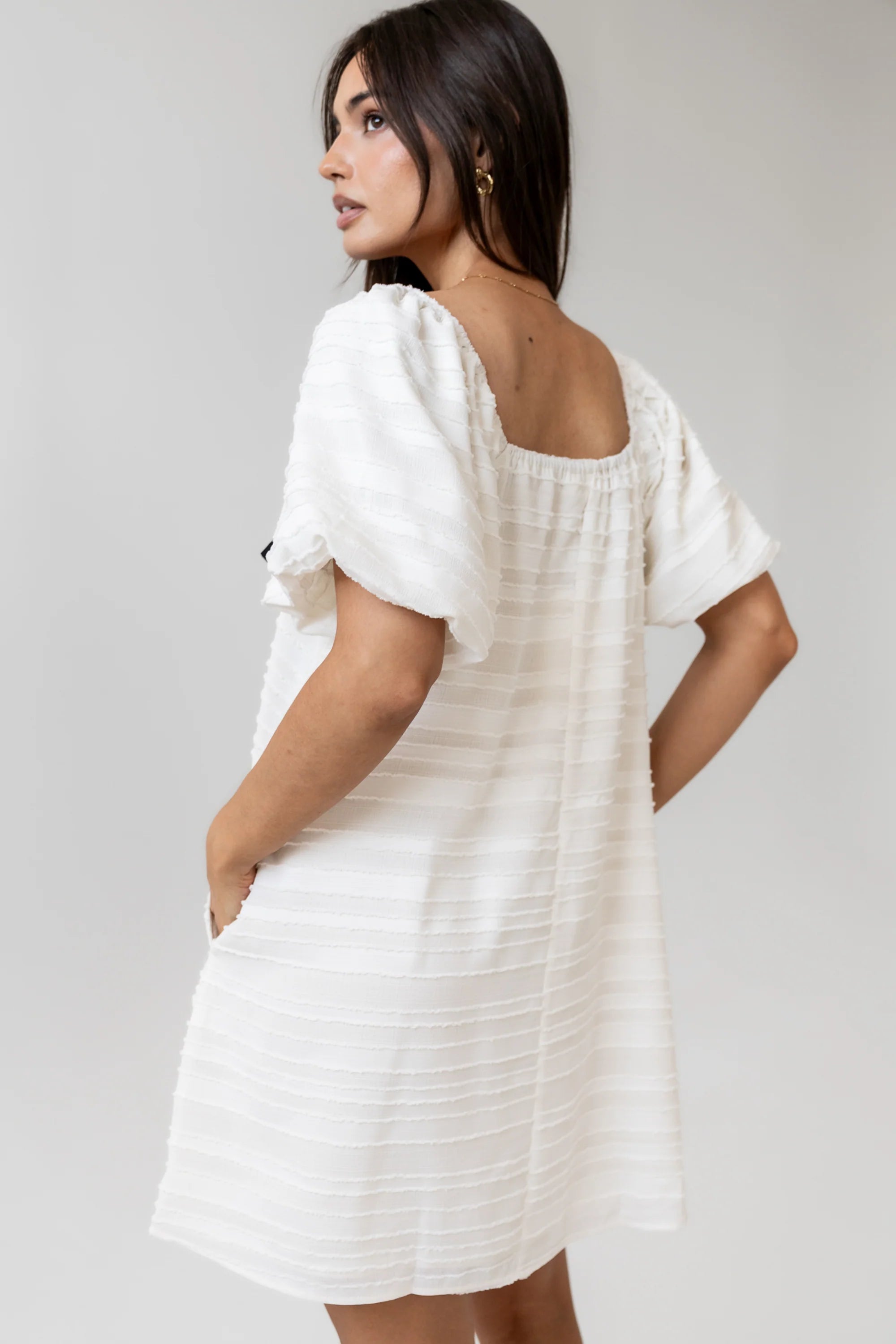 Minnie Textured Baby Doll Dress in Ivory FINAL SALE