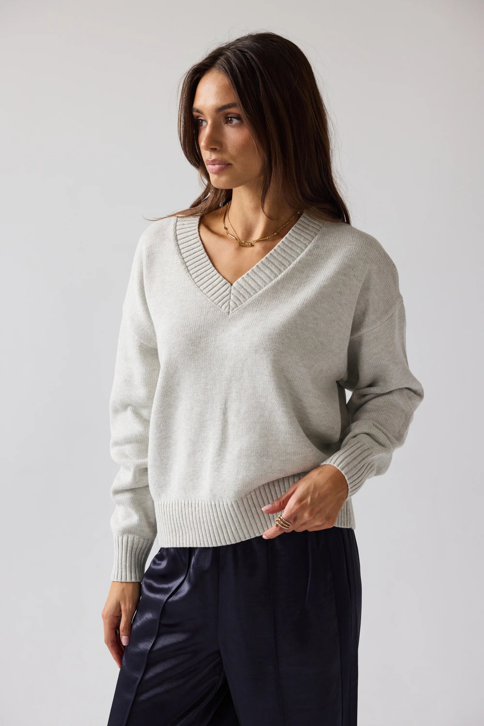 Adella Knit Sweater in Silver FINAL SALE