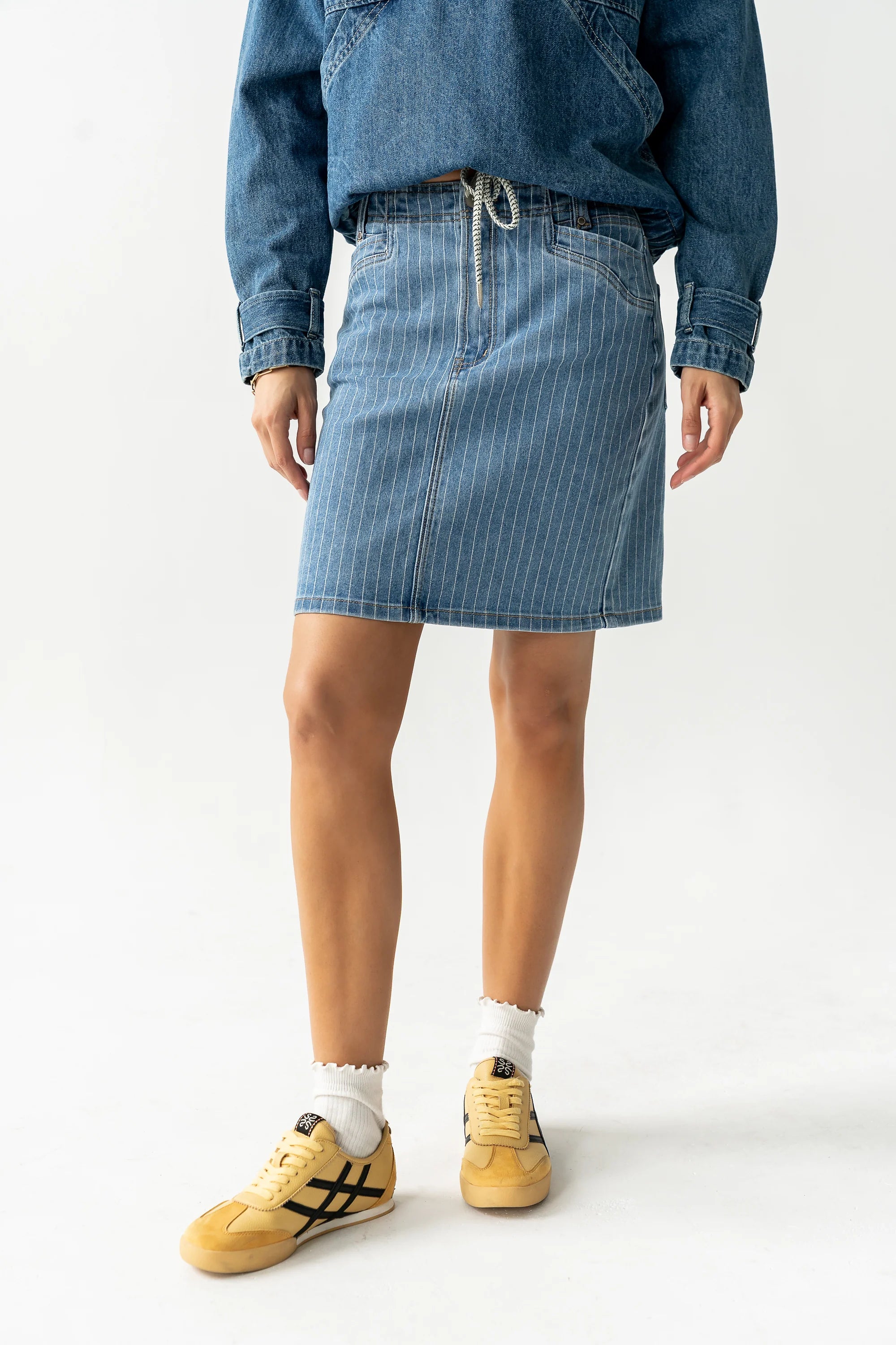 Parker Striped Denim Knee Length Skirt