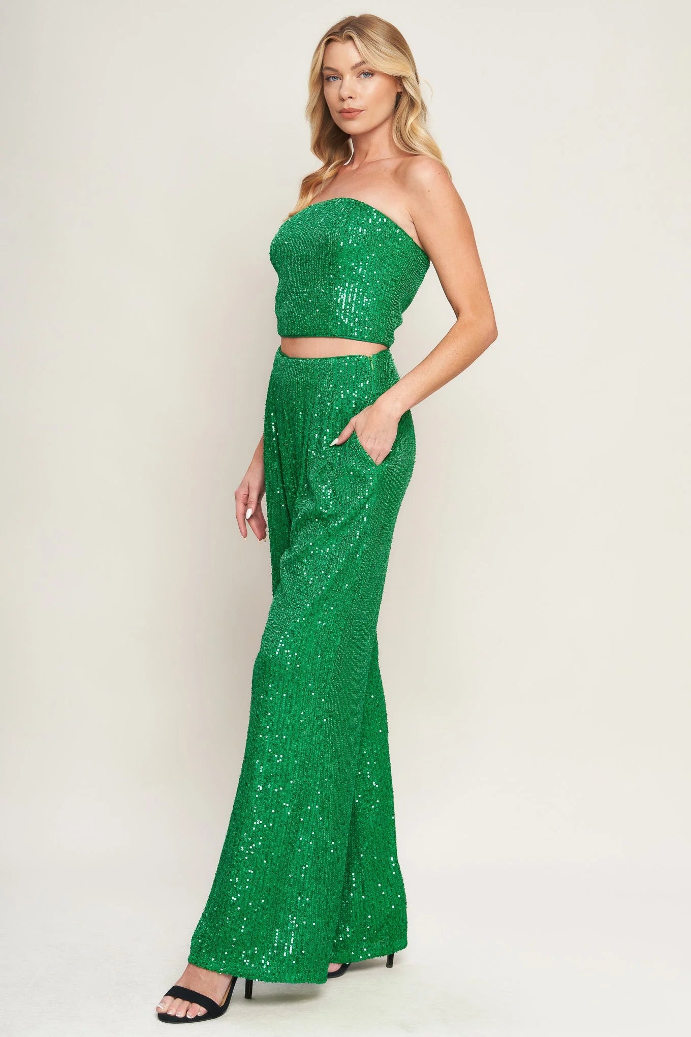 CHARMING COMPOSURE SEQUIN CROP TOP PANT SET FINAL SALE