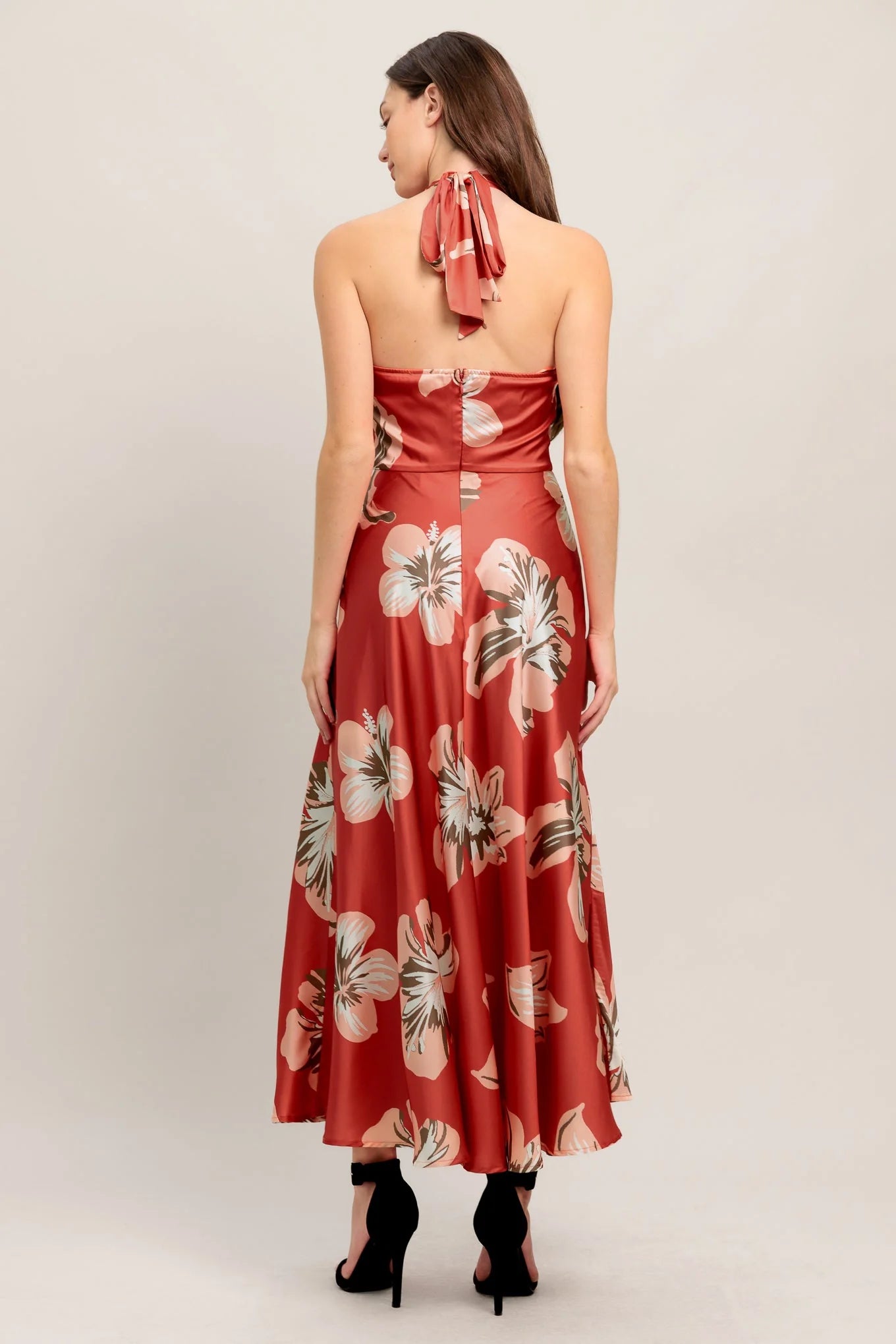 CANT LOOK AWAY CORAL RED MIDI DRESS