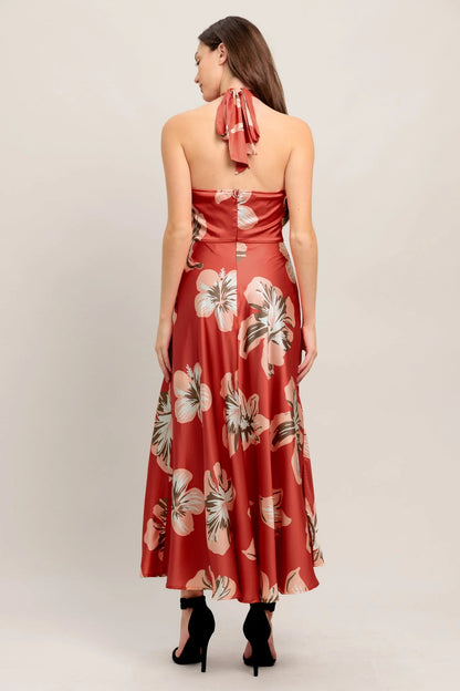 CANT LOOK AWAY CORAL RED MIDI DRESS FINAL SALE