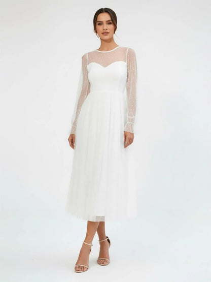 Elegant A Line Long Sleeve Tea Length Wedding Dresses