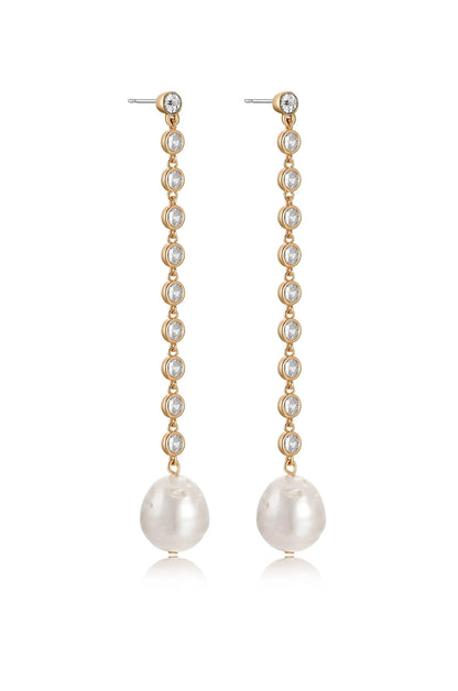 Crystal Chain Pearl Drop Earrings