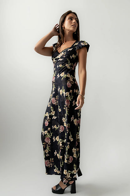 Asa Floral Maxi Dress in Black FINAL SALE
