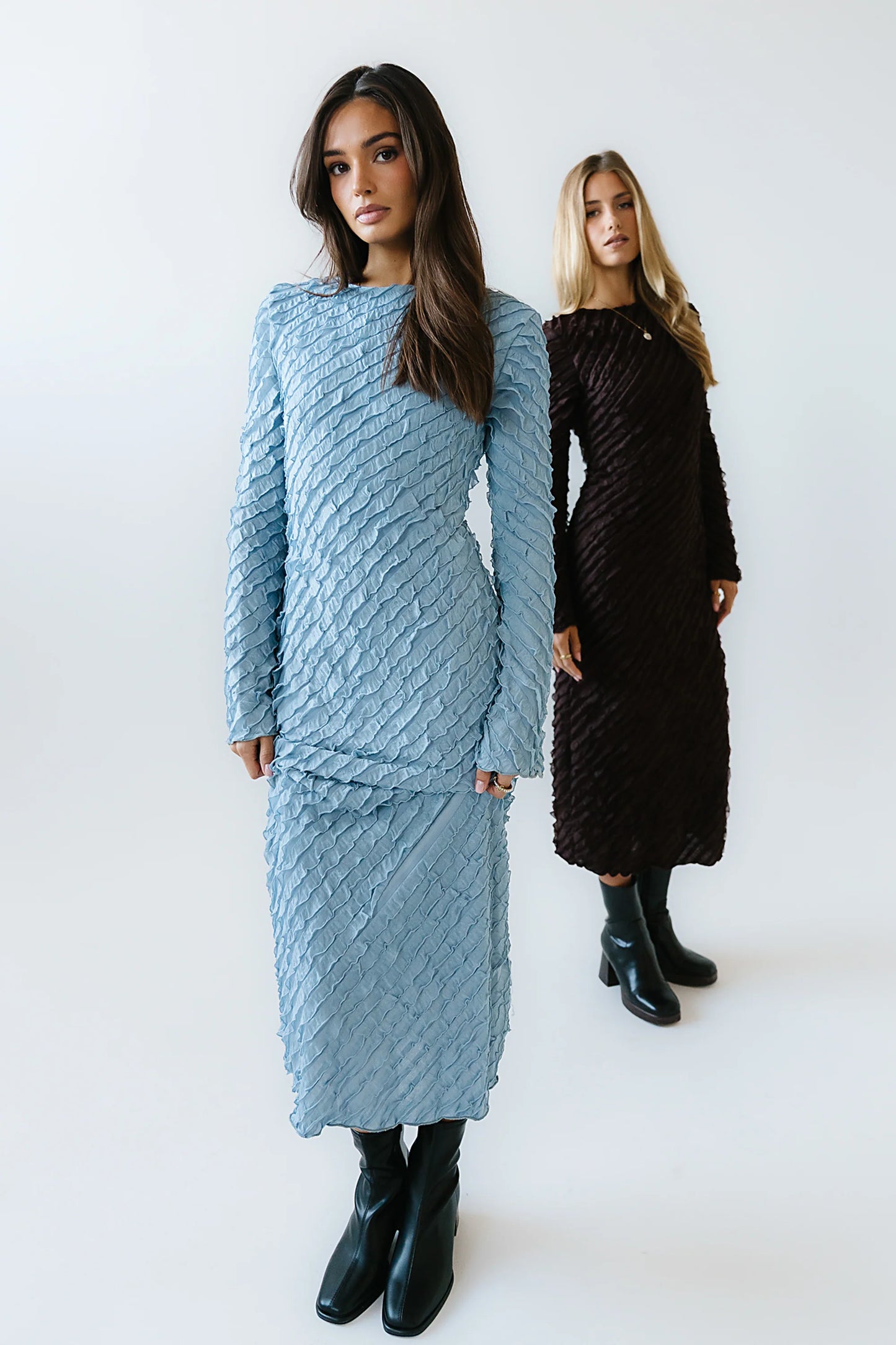 Bell Ruffle Maxi Dress in Blue