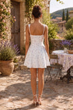 White Warm Rose Print Cotton Ruffled Mini Dress