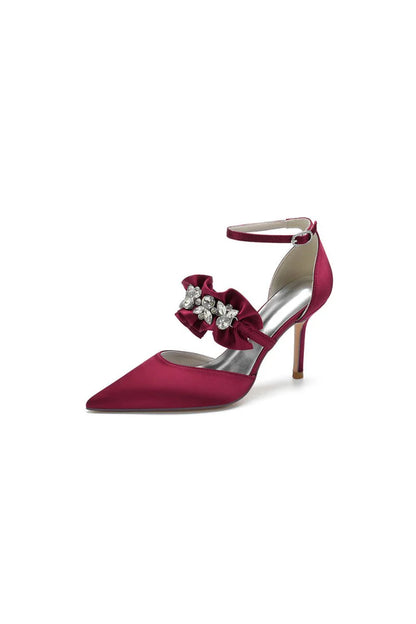 Cocktail Pointed Toe Crystal Buckle Strap High Heels